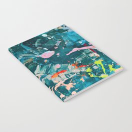 A Cause for Celebration: a colorful abstract design in blue, tan, and neon green by Alyssa Hamilton Art Notebook