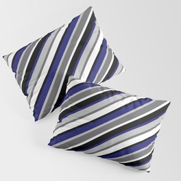 [ Thumbnail: Grey, Dim Grey, White, Black & Midnight Blue Colored Lined Pattern Pillow Sham ]