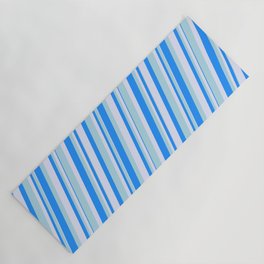 [ Thumbnail: Blue, Light Blue & Lavender Colored Lined/Striped Pattern Yoga Mat ]
