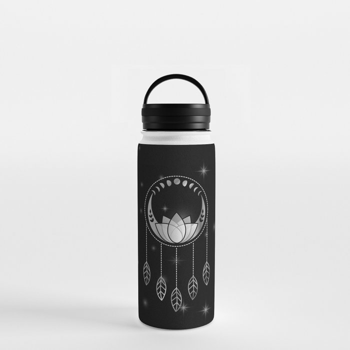 Mystic lotus dream catcher with moons and stars silver Water Bottle