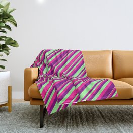 [ Thumbnail: Green, Deep Pink, and Purple Colored Stripes/Lines Pattern Throw Blanket ]