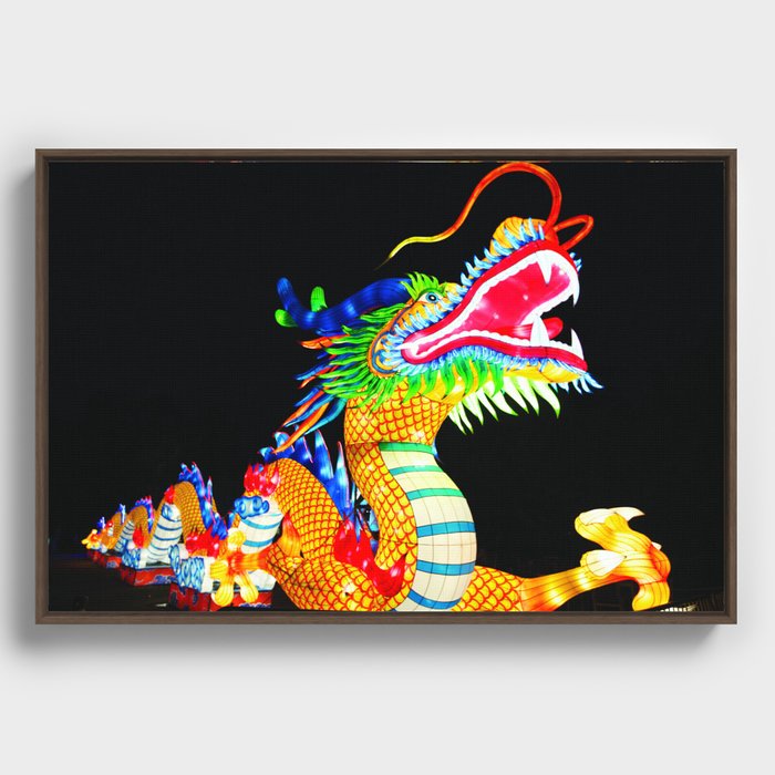 Chinese Dragon Lights Framed Canvas