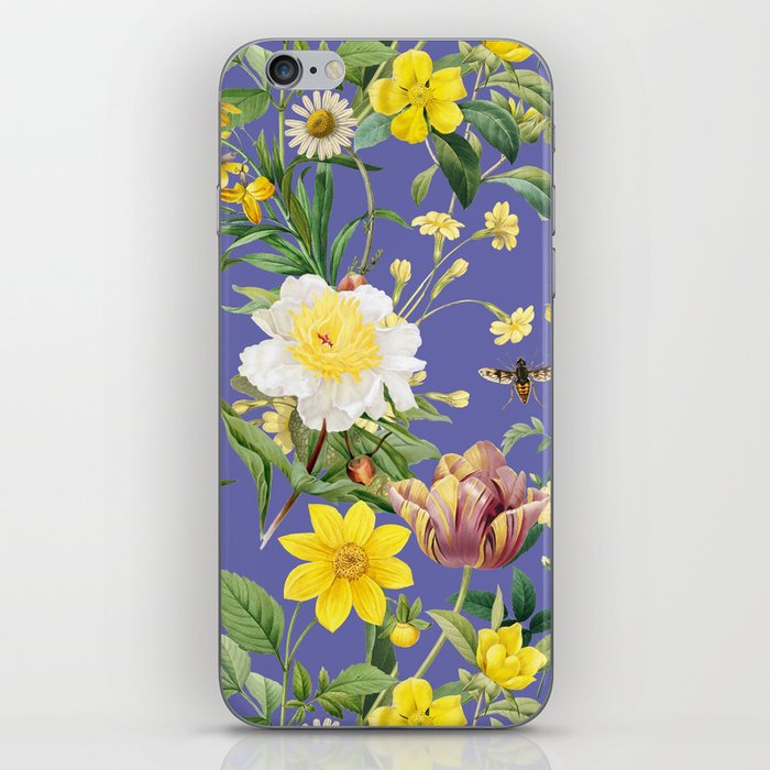 Spring Garden - Yellow Flowers Vintage Botanical Illustration Collage with Veri Peri iPhone Skin