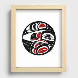 Raven Moon, formline circle, native indigenous art, pacific northwest, first nations, traditional design, sun, bird, thunder, eagle, crow, haida, salish Recessed Framed Print