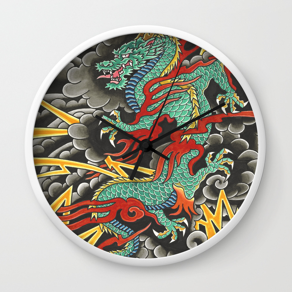 Japanese Dragon Tattoo Art Wall Clock By Sebastianorth Society6