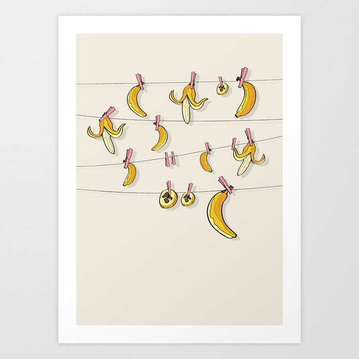 Bananas on clothespins Art Print