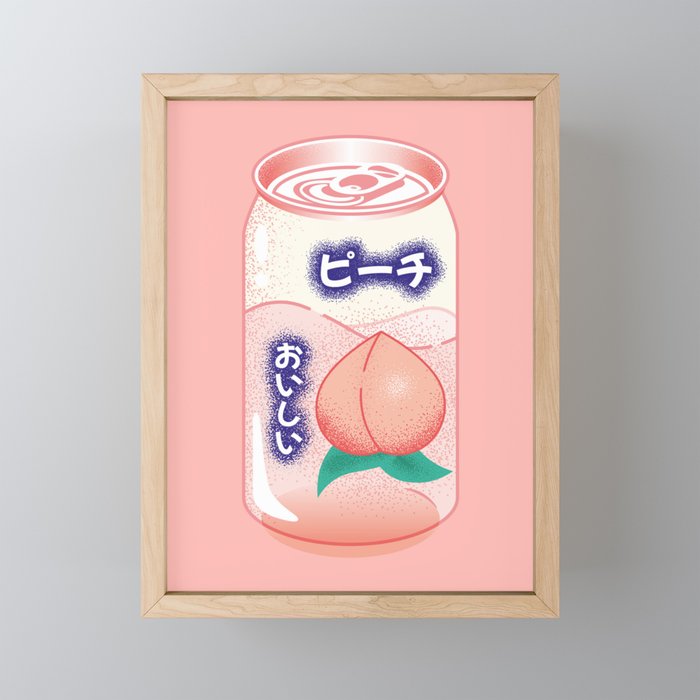 Peach Soda Can Japanese Soft Drink Kawaii Soft Pastel Pop Art Framed Mini Art Print