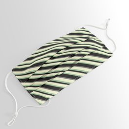[ Thumbnail: Light Yellow, Dark Sea Green, Black, and Dim Gray Colored Striped Pattern Face Mask ]
