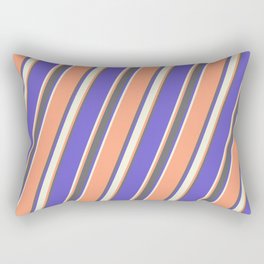 [ Thumbnail: Light Salmon, Dim Grey, Slate Blue, and Beige Colored Lined/Striped Pattern Rectangular Pillow ]