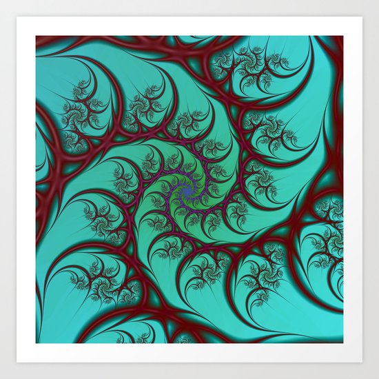 Red on Turquoise Spiral Art Print