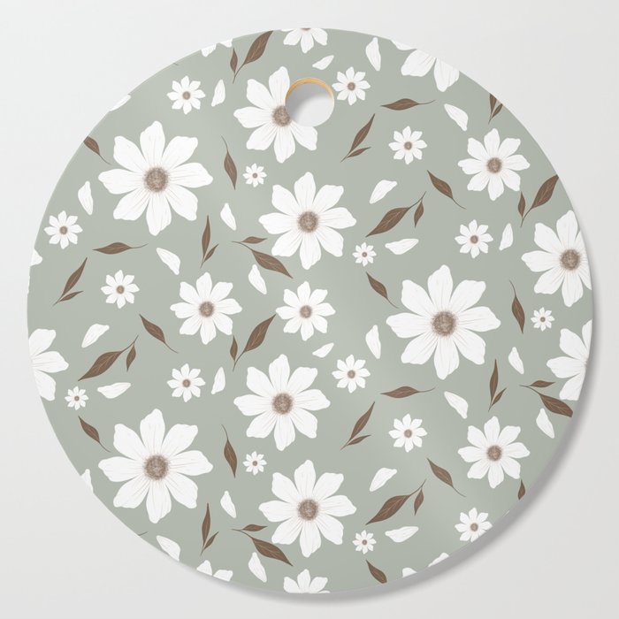Flowers and leafs light Green  Cutting Board