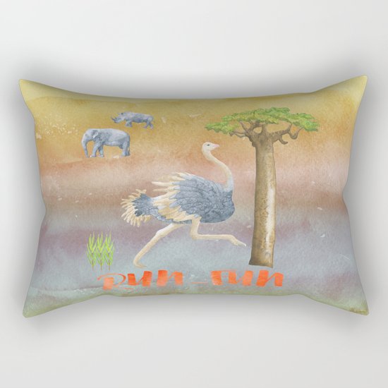 Run Fun - Ostrich Bird Animal Africa Illustration Rectangular Pillow