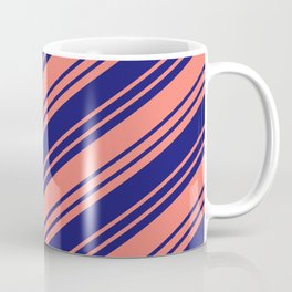[ Thumbnail: Salmon & Midnight Blue Colored Stripes/Lines Pattern Coffee Mug ]