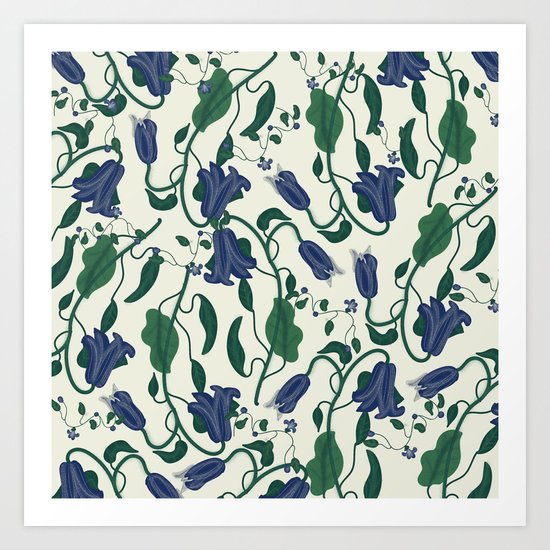Blue Vintage Flower Pattern Art Print