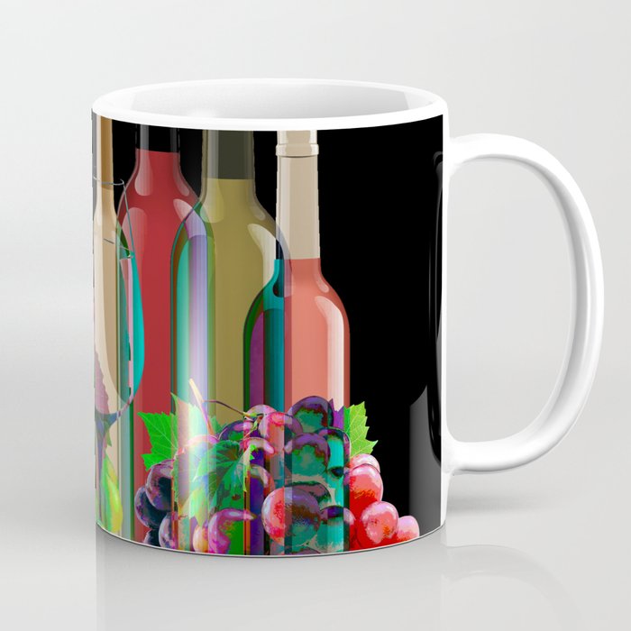 Graphic Art Composition Of Grapes, Wine Glasses, and Bottles Coffee Mug