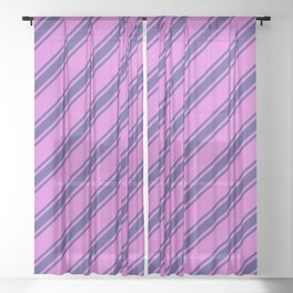 [ Thumbnail: Orchid & Dark Slate Blue Colored Lined Pattern Sheer Curtain ]