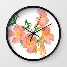 Watercolor Painting_Trumpet Vine Flower Wall Clock