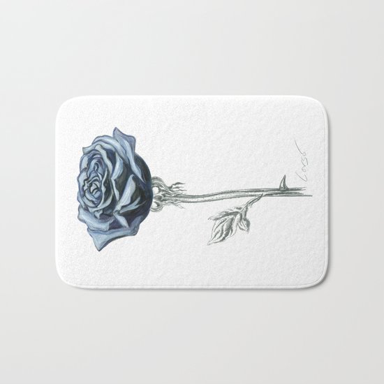 Rose 03 Botanical Flower * Blue Black Rose : Love, Honor, Faith, Beauty, Passion, Devotion & Wisdom Bath Mat