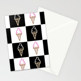 time for ice cream neon sign checkerboard block Stationery Card