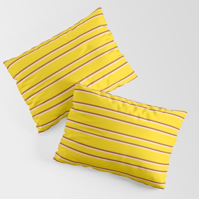 Yellow, Sienna & Tan Colored Lines/Stripes Pattern Pillow Sham