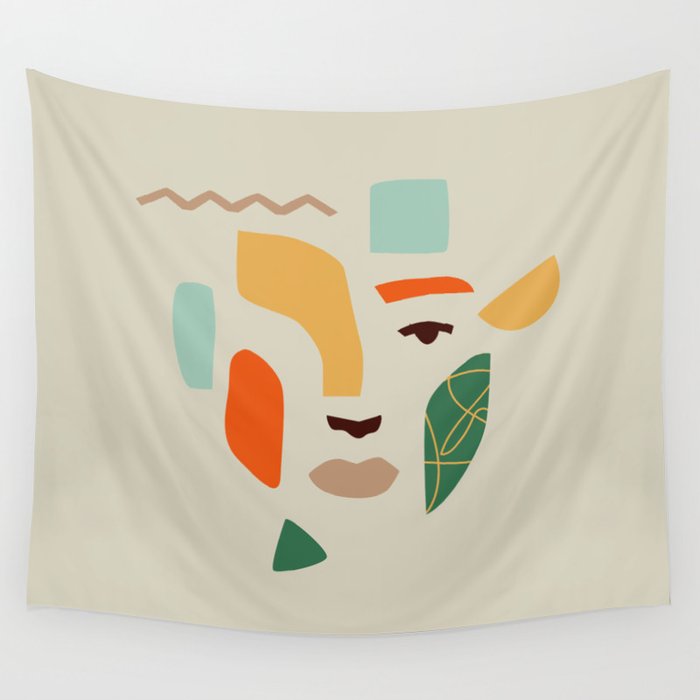 Abstract organic shape collage woman face Wall Tapestry