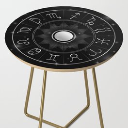 Zodiac astrology circle Silver astrological signs with moon sun and stars Side Table