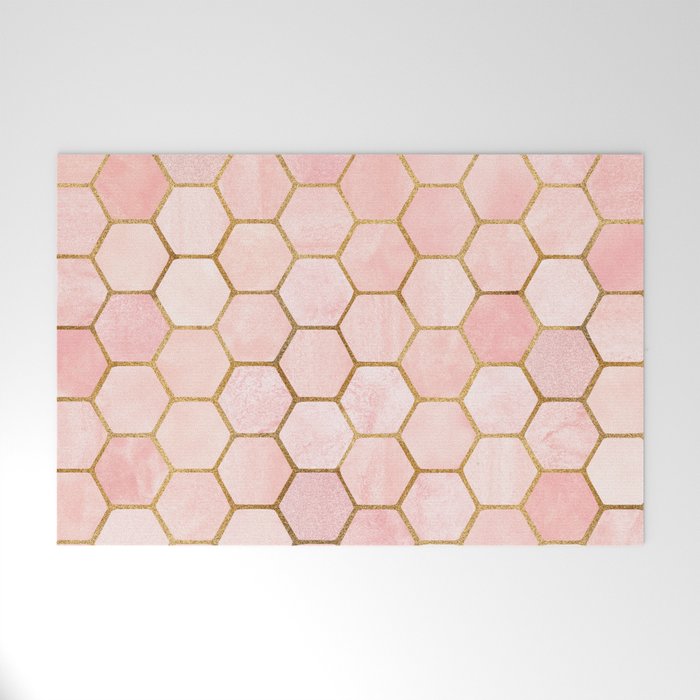 Pink and Gold Geometric Pattern Welcome Mat