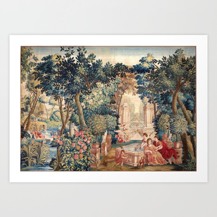 Antique 18th Century Allegory of Spring French Tapestry Art Print