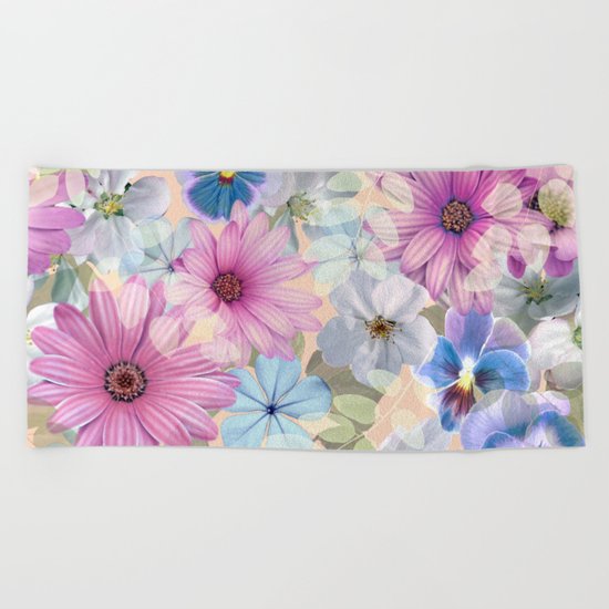 Pink and blue floral pattern Beach Towel