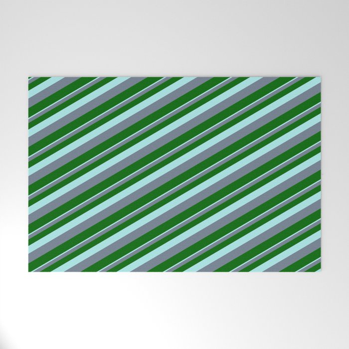Turquoise, Slate Gray, and Dark Green Colored Striped Pattern Welcome Mat
