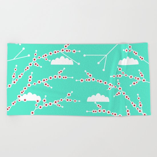 Branches in blue Beach Towel