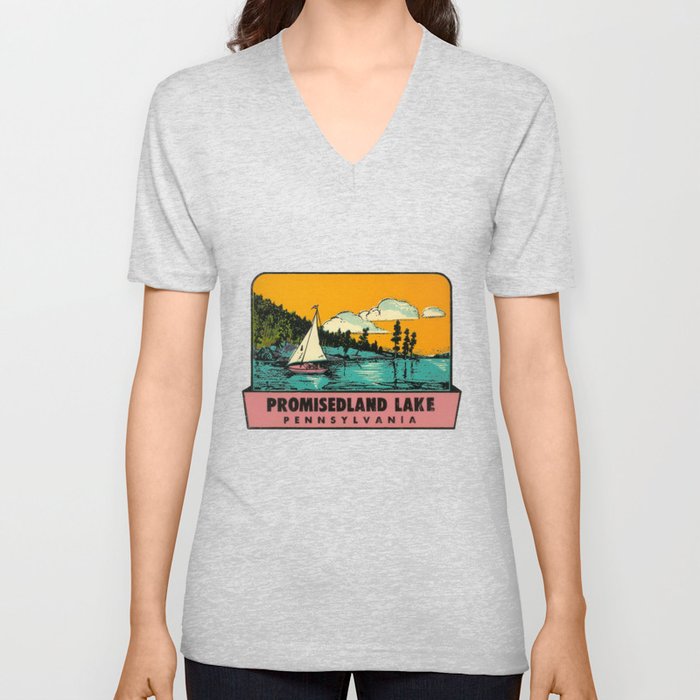 Vintage Retro Camping Promisedland Wanderlust Unisex V Neck By