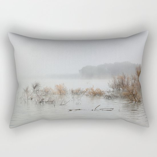 "Foggy sunrise at the lake". Rectangular Pillow