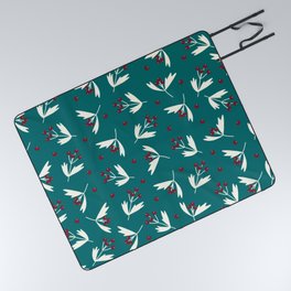 Red Berries on Turquoise Pattern Background Picnic Blanket