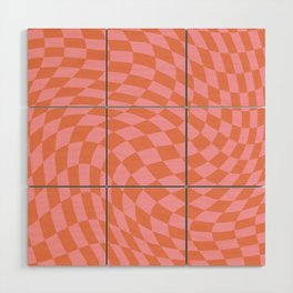 Muted orange and pink swirl checker Wood Wall Art