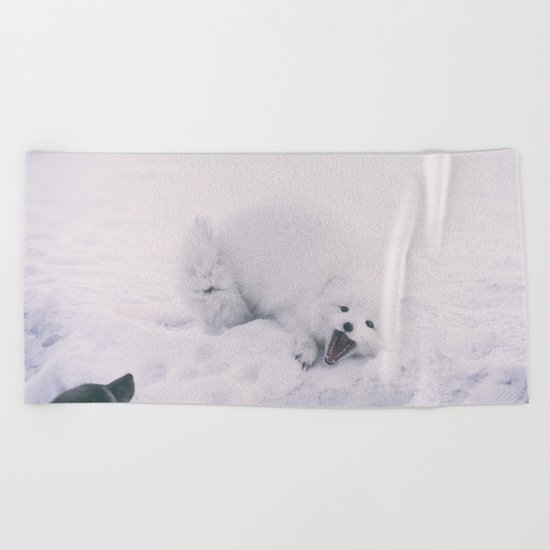 ARCTIC FOXES PLAYING Beach Towel