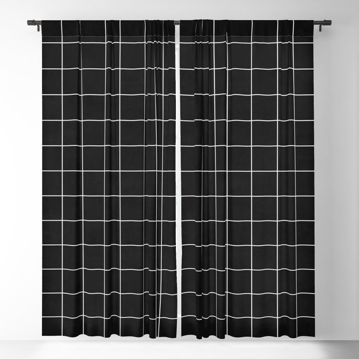 Small Grid Pattern - Black Blackout Curtain