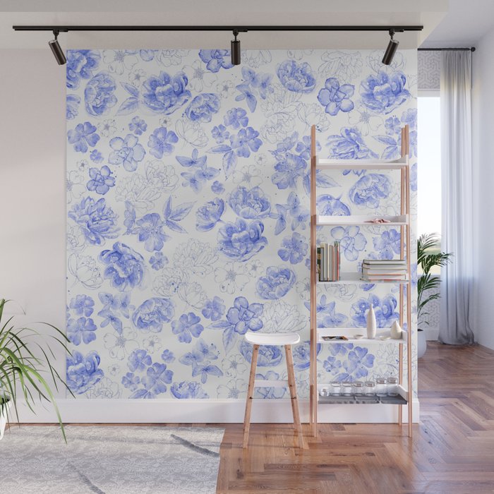 Blue Flowers Pattern Wall Mural