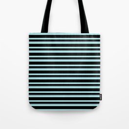 [ Thumbnail: Turquoise, Black, and Slate Gray Colored Stripes Pattern Tote Bag ]