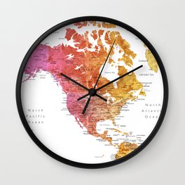 Rainbow watercolor world map with cities "Phoenix"  Wall Clock