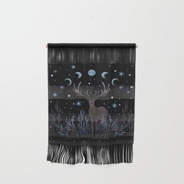 Deer in Winter Night Forest Wall Hanging