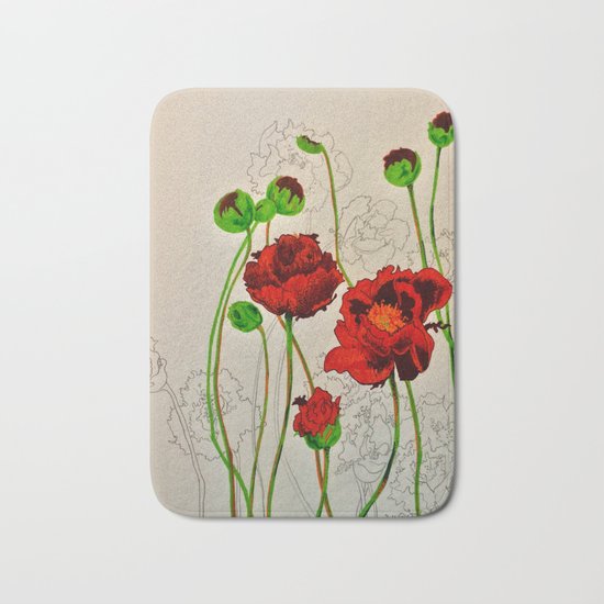 Very Red Flowers Bath Mat