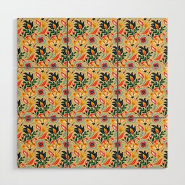 Colorful Floral Pattern On Beige Background Wood Wall Art