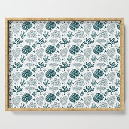 Teal Blue Coral Silhouette Pattern Serving Tray