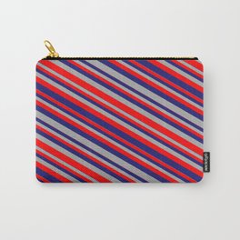[ Thumbnail: Midnight Blue, Dark Grey & Red Colored Striped/Lined Pattern Carry-All Pouch ]
