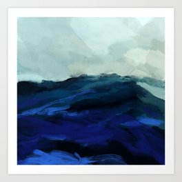 ocean wave blue abstract painting Art Print