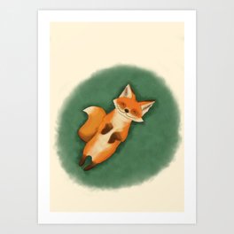 Fox relaxing in grass Art Print | Warm, Comfortable, Fox, Orange, Positive, Calm, Animal, Friendly, Digital, Love 