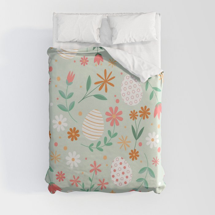 Happy Easter Egg Floral Collection Duvet Cover