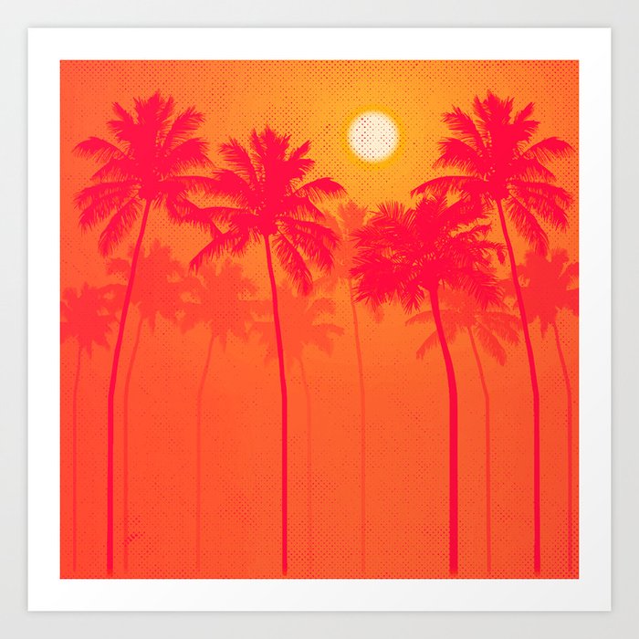 palm trees pink orange yellow halftone art print by erinmorris