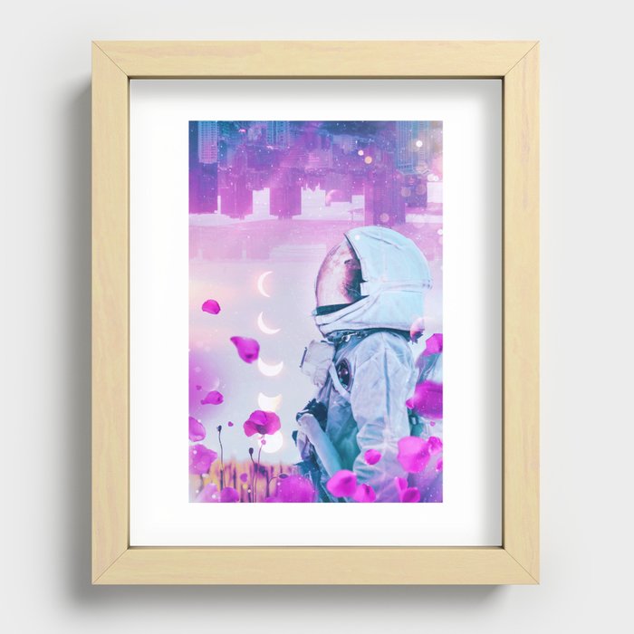 Astronaut into the Flowers Recessed Framed Print